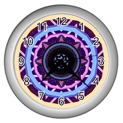 Mandala Art Design Pattern Wall Clock (silver) by Simbadda