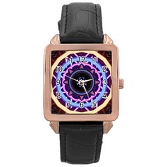 Mandala Art Design Pattern Rose Gold Leather Watch  by Simbadda