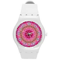 Flower Mandala Art Pink Abstract Round Plastic Sport Watch (m) by Simbadda