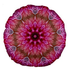 Flower Mandala Art Pink Abstract Large 18  Premium Round Cushions by Simbadda