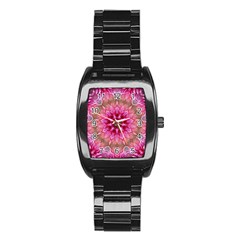 Flower Mandala Art Pink Abstract Stainless Steel Barrel Watch by Simbadda