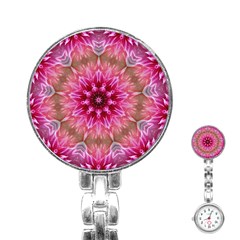 Flower Mandala Art Pink Abstract Stainless Steel Nurses Watch by Simbadda