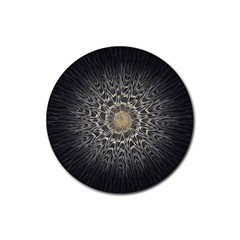 Fractal Mandala Feathers Grey Rubber Round Coaster (4 Pack)  by Simbadda