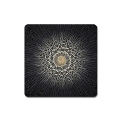 Fractal Mandala Feathers Grey Square Magnet