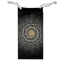 Fractal Mandala Feathers Grey Jewelry Bag