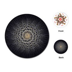 Fractal Mandala Feathers Grey Playing Cards (round) by Simbadda