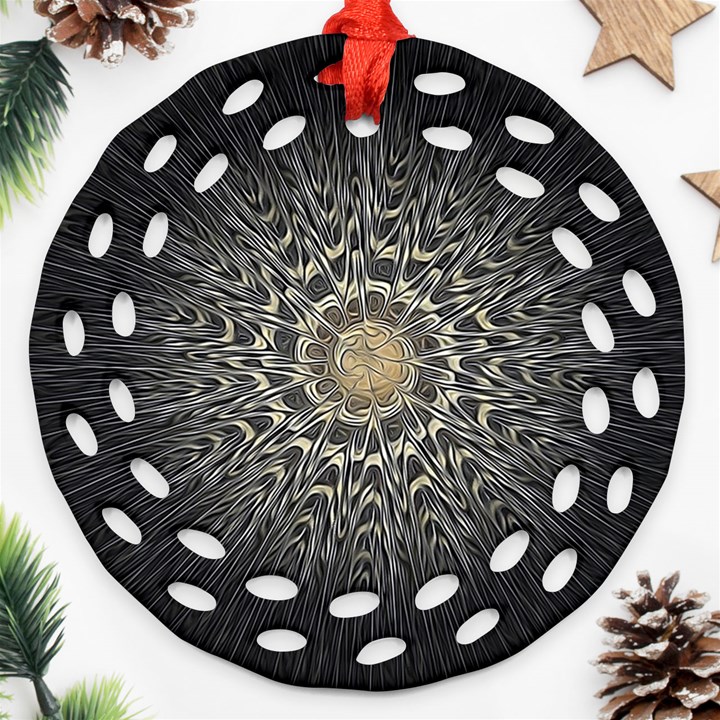 Fractal Mandala Feathers Grey Ornament (Round Filigree)