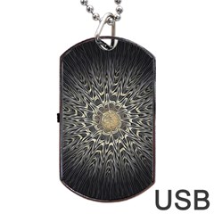 Fractal Mandala Feathers Grey Dog Tag Usb Flash (one Side) by Simbadda