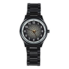 Fractal Mandala Feathers Grey Stainless Steel Round Watch by Simbadda