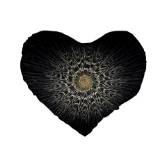 Fractal Mandala Feathers Grey Standard 16  Premium Flano Heart Shape Cushions by Simbadda