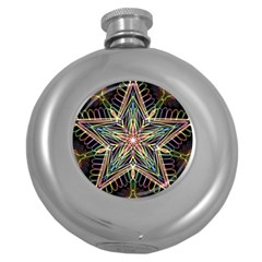 Star Mandala Pattern Design Doodle Round Hip Flask (5 Oz) by Simbadda