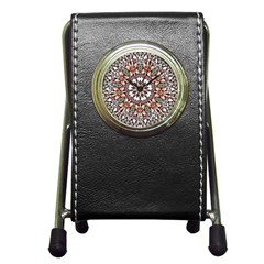 Abstract Art Texture Mandala Pen Holder Desk Clock by Simbadda