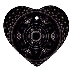 Fractal Mandala Circles Purple Heart Ornament (two Sides)