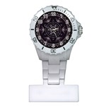 Fractal Mandala Circles Purple Plastic Nurses Watch Front