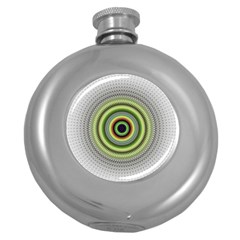 Fractal Mandala White Background Round Hip Flask (5 Oz) by Simbadda