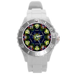 Chakra Art Healing Mandala Round Plastic Sport Watch (l) by Simbadda