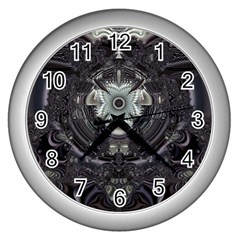 Black And White Fractal Art Artwork Design Wall Clock (silver) by Simbadda