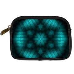 Abstract Pattern Black Green Digital Camera Leather Case by Simbadda