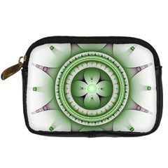 Ractal Mandala Green Purple Digital Camera Leather Case by Simbadda