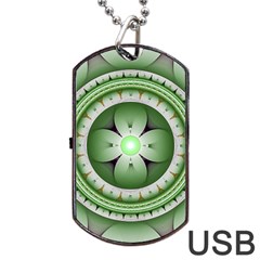 Ractal Mandala Green Purple Dog Tag Usb Flash (two Sides) by Simbadda