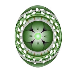 Ractal Mandala Green Purple Oval Filigree Ornament (two Sides)