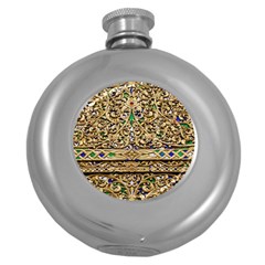 Gold Pattern Decoration Golden Round Hip Flask (5 Oz) by Simbadda