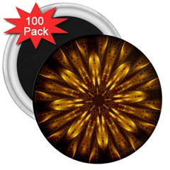 Mandala Gold Golden Fractal 3  Magnets (100 Pack) by Simbadda