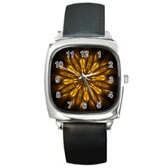 Mandala Gold Golden Fractal Square Metal Watch by Simbadda