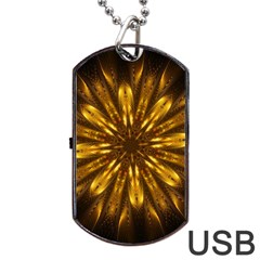 Mandala Gold Golden Fractal Dog Tag Usb Flash (two Sides) by Simbadda