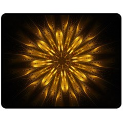 Mandala Gold Golden Fractal Double Sided Fleece Blanket (medium)  by Simbadda