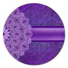 Background Mandala Purple Ribbon Magnet 5  (round) by Simbadda