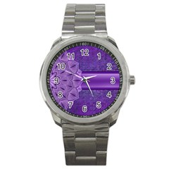 Background Mandala Purple Ribbon Sport Metal Watch by Simbadda