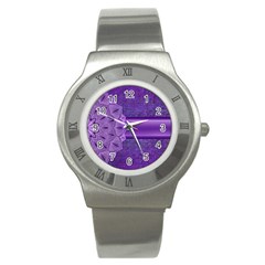 Background Mandala Purple Ribbon Stainless Steel Watch by Simbadda