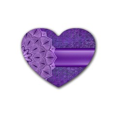 Background Mandala Purple Ribbon Heart Coaster (4 Pack)  by Simbadda