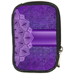 Background Mandala Purple Ribbon Compact Camera Leather Case by Simbadda