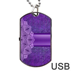 Background Mandala Purple Ribbon Dog Tag Usb Flash (one Side) by Simbadda