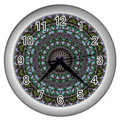 Fractal Kaleidoscope Mandala Wall Clock (silver) by Simbadda