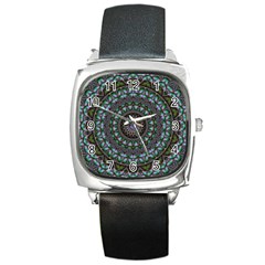 Fractal Kaleidoscope Mandala Square Metal Watch by Simbadda