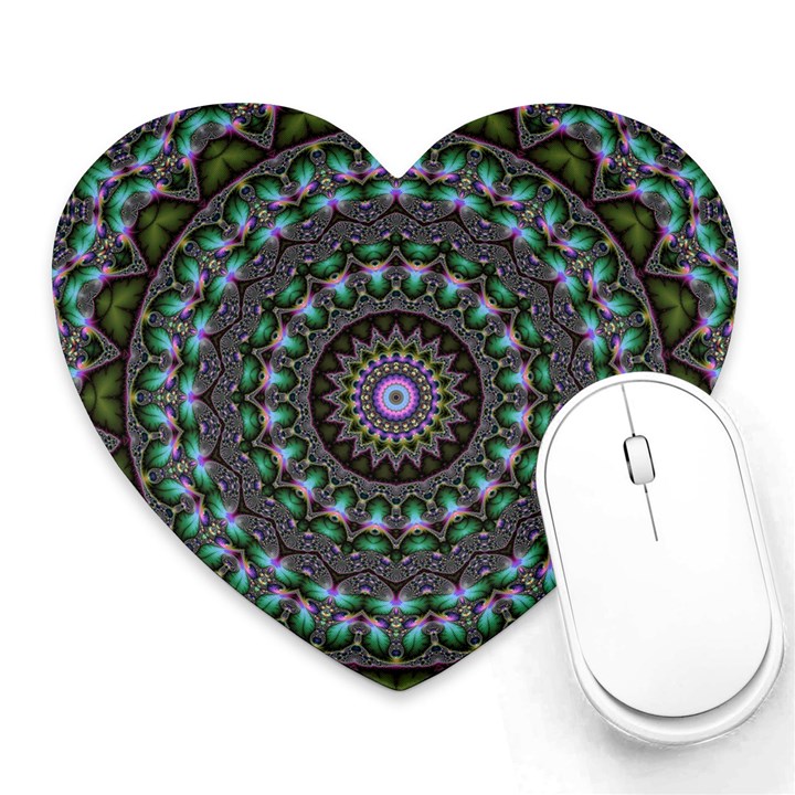 Fractal Kaleidoscope Mandala Heart Mousepads