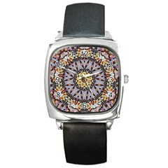 Abstract Art Texture Mandala Square Metal Watch by Simbadda