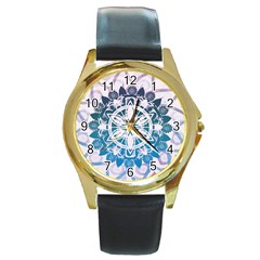 Mandalas Symmetry Meditation Round Round Gold Metal Watch by Simbadda