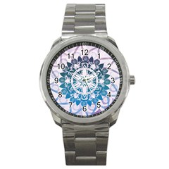 Mandalas Symmetry Meditation Round Sport Metal Watch by Simbadda