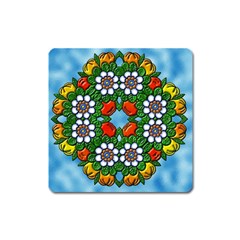 Mandala Background Colorful Pattern Square Magnet