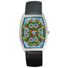 Mandala Background Colorful Pattern Barrel Style Metal Watch by Simbadda