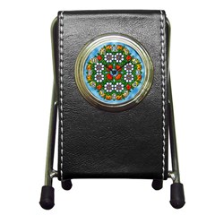 Mandala Background Colorful Pattern Pen Holder Desk Clock by Simbadda