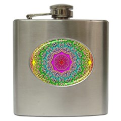 Mandala Tile Background Geometric Hip Flask (6 Oz) by Simbadda