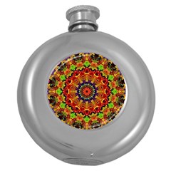 Fractal Mandala Flowers Round Hip Flask (5 Oz) by Simbadda