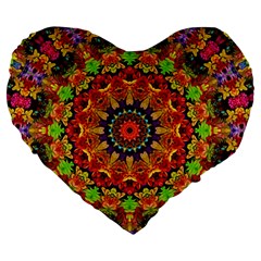 Fractal Mandala Flowers Large 19  Premium Flano Heart Shape Cushions by Simbadda