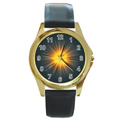 Background Mandala Sun Rays Round Gold Metal Watch by Simbadda