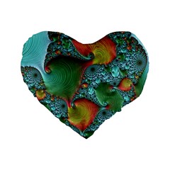 Fractal Art Colorful Pattern Standard 16  Premium Flano Heart Shape Cushions